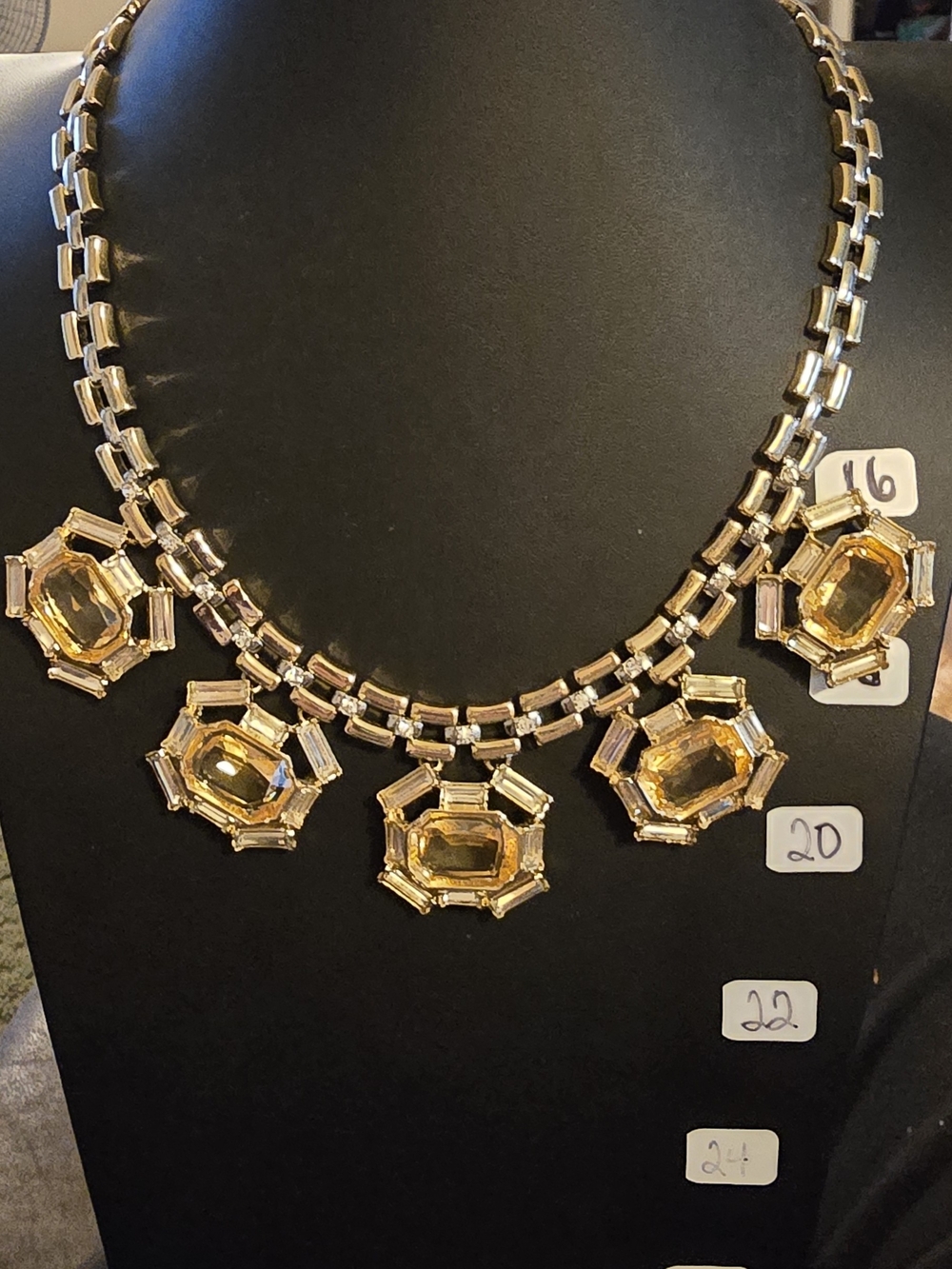 Vintage Ann Taylor Art Deco Crystal Gold-Tone Statement Necklace